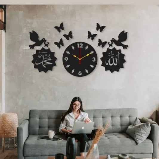 Wooden laser cut AM wall clock - Black MDF,Unique design,Wall clock,Large size,Affordable decor