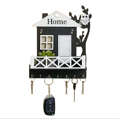 geometric wooden wall mounted key holder with mobile stand and owl key holder