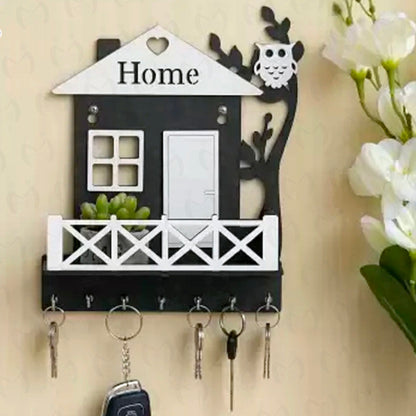 geometric wooden wall mounted key holder with mobile stand and owl key holder