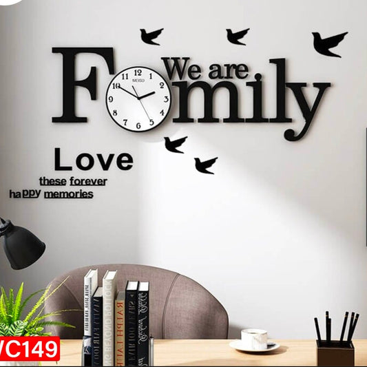 Wooden laser cut wall family clock - Black MDF,large,wll decor,elegant timepiece