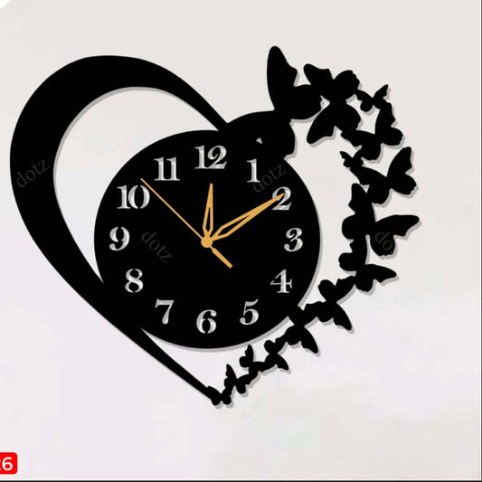 Wooden laser cut heart clock - Blac MDF,unique design,wall clock,elegant wall decor